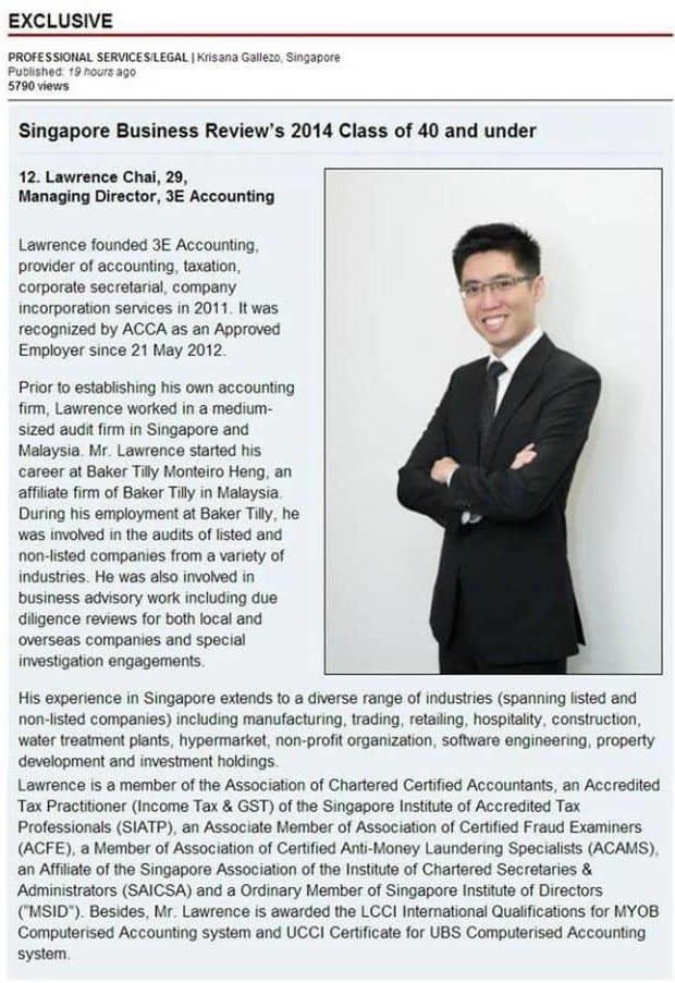Singapore Business Review - Lawrence Chai
