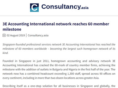 Consultancy.asia Recognises 3E Accounting International Network’s 60-Member Achievement