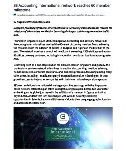 Consultancy.asia Recognises 3E Accounting International Network’s 60-Member Achievement