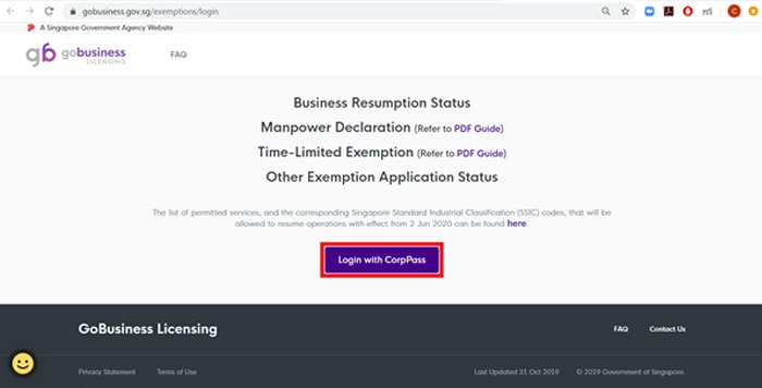 Step 2 – Select Login with CorpPass. Follow the standard CorpPass login procedure steps. 
