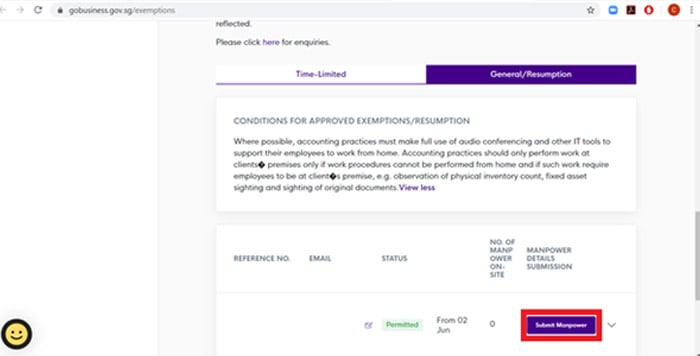 Step 5 - Under General Resumption, click Submit Manpower