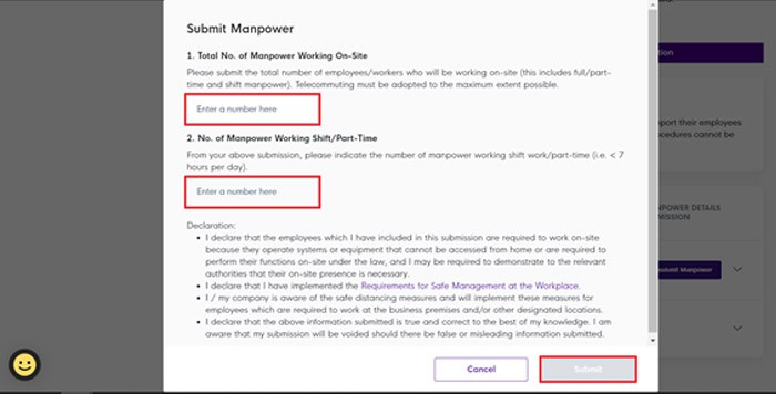Step 6 - Indicate total number of staff who will be working in office. This includes the total number of those working in office but less than 7 hour.