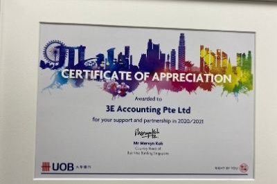 3E Accounting Receives UOB Certificate Of Appreciation For 2020/2021 3E Accounting Receives UOB Certificate Of Appreciation For 2020/2021