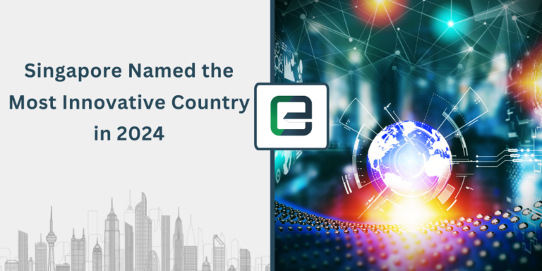 Singapore Named the Most Innovative Country in 2024 Singapore Named the Most Innovative Country in 2024 – featuring skyline silhouette and digital innovation background with globe and technology icons
