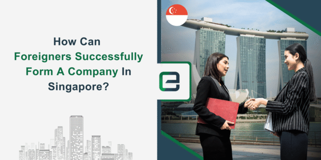How Foreigners Can Incorporate a Company in Singapore | Step-by-Step Guide Two foreign business owners shaking hands against the Marina Bay Sands skyline, illustrating how foreigners can successfully start a company in Singapore.