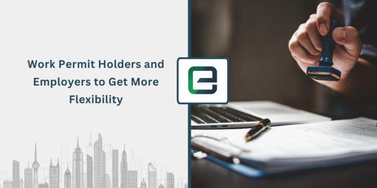 Close-up of a government official stamping a work permit document beside a laptop and pen, representing Singapore’s updated 2025 employment policies. The image highlights flexibility for both work permit holders and employers in Singapore.